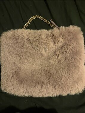 Jimmy Choo Plush Taupe Faux-Fur Clutch with Gold Chain  calle purse light purple